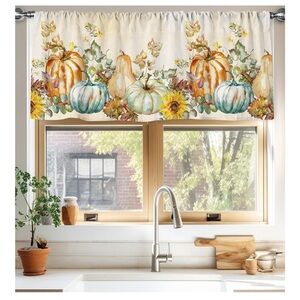 🍁🍃 (2) Fall Curtain Valance 54” x 20” Inch Watercolor Pumpkin NEW